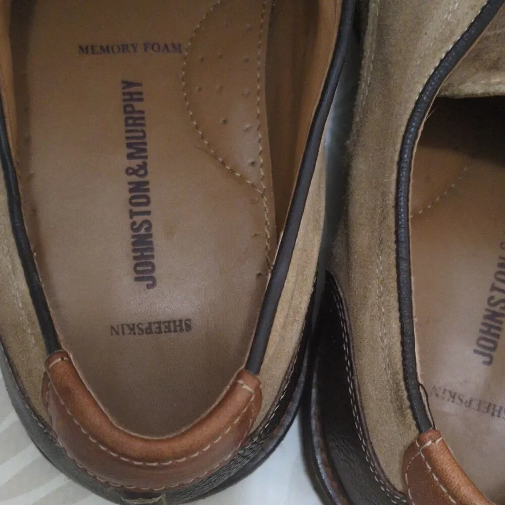Johnston & Murphy Men's Suede Derby Dress Shoes Beige/Brown 10M Memory Foam